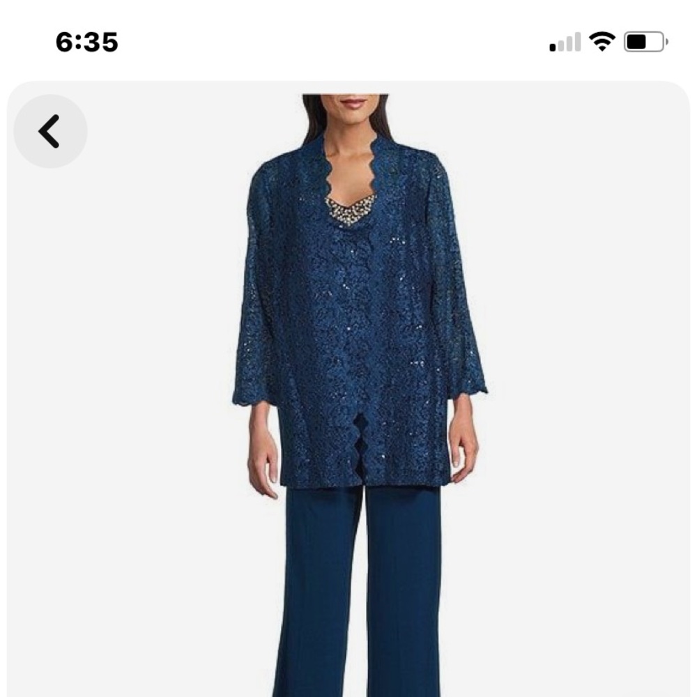 R & M Richards Blue Lace Pantsuit
